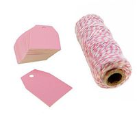 Pink Paper Gift / Price Tags with Cotton Twine for Gift Wrapping Packaging, Set of 48 (Rectangle)