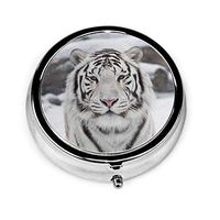 Wild White Tiger Portable Vitamin Medicine Round Pill Case, Purse Pocket Pill Boxes Organizer with 3 Compartment