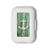 Vintage Floral Nautical Anchor Green Beach Wood Pill Box,Pill Organizer Case for Purse Daily/Weekly Unique Design and Large Compartments Medicine Case, Pill Box for Pocket or Purse