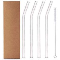 LanJing Reusable Clear Bent Borosilicate Glass Drinking Straws Set of 4 Glass Straws with 1 Cleaning Brush