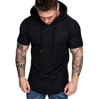 Xia&Han Mens Drawstring Hoodie Short Sleeve Slim Fit Blouse Solid Shirts Casual Tops Pullover Tunic Vest Black