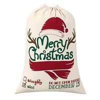 hblife Personalized Santa Sack, Cotton Santa Bag with Drawstring Size 19.7"x27.6" (White)