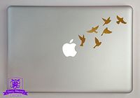 Overly Attached Decals Small Flock of Birds in Flight Vinyl Decal Sized to Fit A 11" Laptop - Gold Metallic