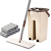 CHEIRS Microfiber Flat Mop Self Wash and Dry Mop with Mop Heads Free Hand Wash Microfiber Flat Mop and Bucket System,Beige10