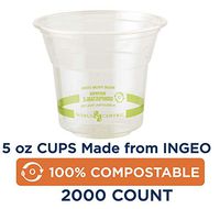 100% Compostable Cups by World Centric, Made from Ingeo PLA, for Cold Drinks, Clear, 5 oz (Pack of 2000)