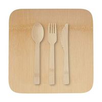 Premium Quality Disposable Bamboo Plates & Bamboo Cutlery Set (15 Plates, 15 Forks, 14 Knives, 15 Spoons) All-Natural, Biodegradable & Compostable | Elegant Dinnerware for Parties & Upscale Events