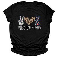 Eoeth Place Love Easter Easter Leopard Bunny Letter Printing Short Sleeve T-Shirt Women Tee Casual Blouse Tops Pullover Black