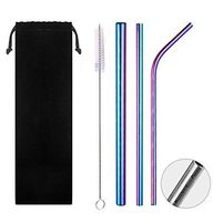 Industrial Revolution Set of 3 Stainless Steel Metal Straws Ultra Long 8.5 Inch Reusable Straws for Tumblers Rumblers Cold Beverage (1 Straight|1 Bent|1 Brushes|1 Boba) with Stylish Pattern (Rainbow)