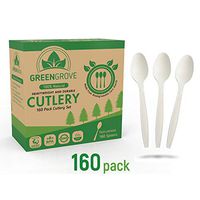 100% Compostable Spoons in White- 160 Large Biodegradable Ecofriendly Utensils -Sturdy 7" inch Plastic, Wooden and Bamboo Silverware Alternative (White)