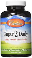 Carlson - Super-2-daily, Multi + Omega-3s + Lutein + D3, Vitamins A C D E plus Norwegian Fish Oil, Fish Oil Multivitamin, Vitamins & Minerals, Multivitamin with Lutein, 120 Softgels