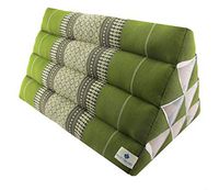 Blue Orchid Triangle Pillow Thai Kapok Fiber Filling All Natural Large Backrest Extra Firm Support for Knees Legs (Daisy Green Tea)