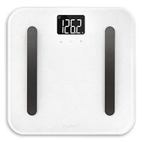 GreaterGoods White Designer Glass Body Composition Bathroom Scale, Black Steel Bio-Impedance Paddles (White)