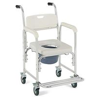 Thaweesuk Shop Medical Commode Wheelchair Bathroom Shower Bedside Toilet Padded Seat Wheel Lock PU Seat Material + Aluminum Frame + PP Bucket 22" x 33" x 37" of Set