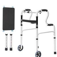 Lqdpdd Lightweight Folding Four Wheel Rollator Walker with Padded Seat, Walker Folding Roller Seat Walker Aluminum Walking Frame Suitable for Waist Lower Limb Training Standard Walker,B