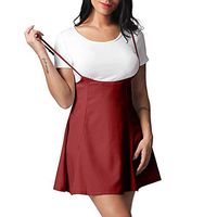 Women Womens Suspender Skirts Dress Womens Suspender Skirts Dress Zipper with Shoulder Straps Pleated Dress Teresamoon Red