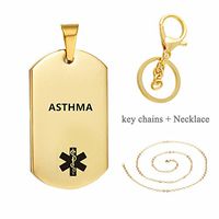 LiFashion LF 316L Stainless Steel Sos Emergency ICE ASTHMA Medical Alert ID Dog Tag Pendant Necklace Caduceus Keychain for Men Women Gold