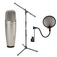 Samson C01U Pro USB Studio Condenser Microphone + On Stage MS7701B Euro Boom Microphone Stand + 6 inch Pop Filter