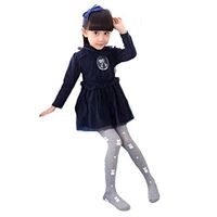 HuntGold 1X Baby Child Girl Cute Small Bear Print Knitting Cotton Long Stockings Pantyhose Gray(Size: S)