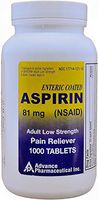 Aspirin Adult Low Dose Enteric Coated 81 mg Generic for Bayer Aspirin Low Dose 1000 Tablets Per Bottle