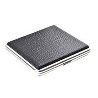 Quantum Abacus Cigarette Case Made of Stainless Steel and PU Leather, Modern Elegance, Holds up to 18 Cigarettes, Color: Black, Mod. KC1-18-01
