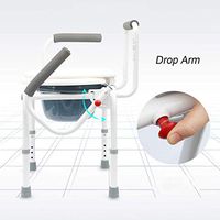 XIAOXIAO Bedside Commode,Arm Bedside Commode Chair Toilet Seat for Seniors, Bucket/Lid Height Adjustable Bathroom Support