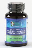 BLUE ICE Royal Butter Oil/Fermented Cod Liver Oil Blend - Non-Gelatin Capsules 60 Count - MSC Certified