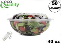 40oz Salad Bowls To-Go with Lids and Cutlery (50 Count) - Clear Plastic Disposable Salad Containers | Lunch, Salads, Fruits, Leak Proof, Airtight, Fresh, Meal Prep, Fork, | Rose Bowl Container (40oz)