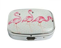 XUTAI Custom Personalized Square Stainless Steel Silver Glass Travel Pill Case Vitamin Decoration Box (Beautiful Pink Flamingos)