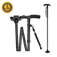 Folding Cane with LED Light - Foldable Walking Cane for Men, Women - Adjustable Hand Walking Stick for Fathers Mothers Elderly (2nd Generation - Black)