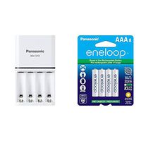 Panasonic "Advanced" eneloop Individual Battery 3 Hour Quick Charger with 4 LED Charge Indicator Lights, White & BK-4MCCA8BA eneloop AAA 2100 Cycle Ni-MH Pre-Charged Rechargeable Batteries, 8 Pack