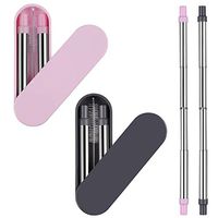 Reusable Telescopic Straws Travel Collapsible Straws Portable Drinking Stainless Steel Straws with Carrying Case and Cleaning Brush Food Grade 2 PCS (Pink+Black | Screw in)