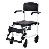 Kanizz Bathroom Shower Walker Wheelchair w/Toilet Commode, Adjustable Armrest & Cushion, Senior Elder Handicap Disability Shower Rollator Wheelchair, Great for Home Hospital