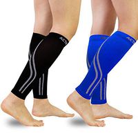 Compression Calf Sleeves (20-30mmHg) for Men & Women - Leg Compression Socks for Shin Splint,Running,Medical, Travel, Nursing (A1- Black+Blue, L(Calf 13-15.5 inches）)