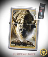 4165 Mazzi Bison American Buffalo Street Chrome Lighter with Flint Pack - Premium Lighter Fluid (Comes Unfilled) - Made in USA!