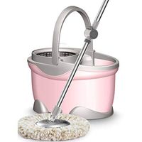 LQY Spin Mop Bucket,Mop and Bucket Set,Adjustable Mop Rod,Stainless Steel Dehydration Basket,Hardwood Floor Cleaning System, with 3 Microfiber Mop Refills,Pink