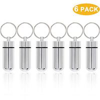 TEESHLY 6 Pcs Pill Box with Keychain, Aluminum Waterproof Pill Case Organizer Drug Storage Holder Container for Outdoor Travel Camping (Round Bottom, Silver)