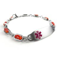 My Identity Doctor - Pre-Engraved, Customized Pacemaker ID Bracelet, Red Millefiori Glass - Purple