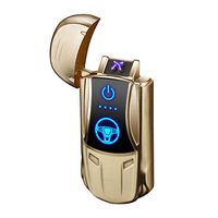Dual Arc Lighter USB Double Arc Lighter Rechargeable Flameless Windproof Electronic Plasma Mini Portable Lighters No Gas Good for Cigar Candle Cigarette Pipes (Gold Arc Lighter)