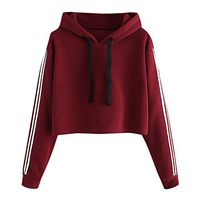 HNTDG Womens Striped Hoodie Long Sleeve Sweatshirt Jumper Hooded Pullover Tops Blouse Wine