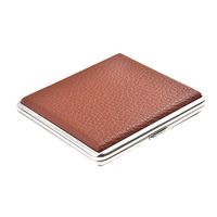 Quantum Abacus Cigarette Case Made of Stainless Steel and PU Leather, Modern Elegance, Holds up to 18 Cigarettes, Color: Brown, Mod. KC1-18-02