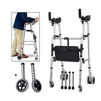 FKDEWALKER Aluminium Foldable Walking Frame,Wheeled Walker with Arm Rest,Walking Mobility Aid，,Lower Limb Trainer,Standard Walker (Color : 6 Wheels+4 Walker Legs+seat)