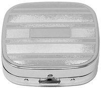 Silver Etched Lines - Pocket Purse Portable Travel Pill Box & Medicine Organizer (3 Compartments)