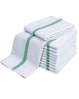 Bar Mop Towels - Professional/Commercial Grade for Home, Kitchen, Restaurant- Any Purpose, Pack of 60 (16X19) 32oz–Green Stripe - Quick Dry Wash Cloths