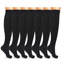 Compression Socks Women Men Nursing Knee High Compression Stockings 8-15 for Nurse, Pregnancy, Maternity, Run, Exercise, S/M, Black, 7 Pack
