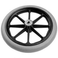 Pair of Caster Assemblies, 8 X 1 Inch, 8-Spoke Black, Grey Rubber Tires, 5/16 Inch Bearing, 1-3/4 Inch Hub for Quickie Powerchair Wheelchair