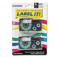 CASIO Enterprises XR9X2S Tape Cassettes for KL Label Makers, 9mm x 26ft, Black on Clear, 2/Pack