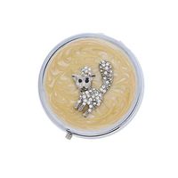 Metal Vintage Round Pill Box with Mirror Medicine Holder - Cat
