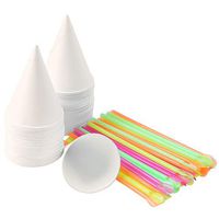 Ruisita 150 Pieces 6 OZ Snow Cone Cups Cone Water Cups Shaved Ice Cups with Snow Cone Spoon Straws for Home or Company