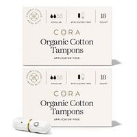 Cora Organic Cotton Non-Applicator Tampons; Chroline & Toxin Free - Regular (36 Count)