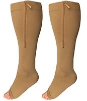 Runee Wide Calf Zipper Compression Socks, Open Toe, Extra Calf Support